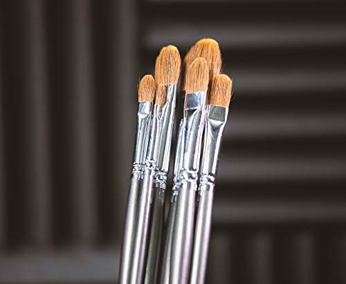 Red Sable Filbert Paint Brushes - Set of 6 Acrylic, Watercolor, Mixed Media or Oil Paint Brushes. Long Handle Professional Art Supplies for Canvas Painting