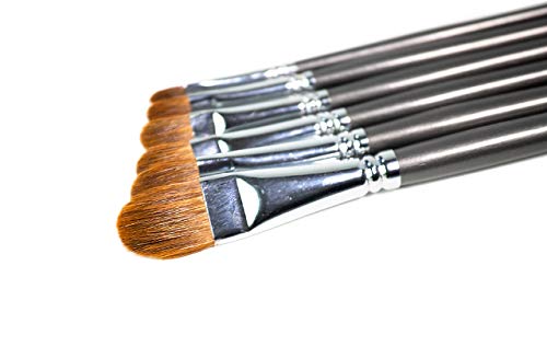 Red Sable Filbert Paint Brushes - Set of 6 Acrylic, Watercolor, Mixed Media or Oil Paint Brushes. Long Handle Professional Art Supplies for Canvas Painting