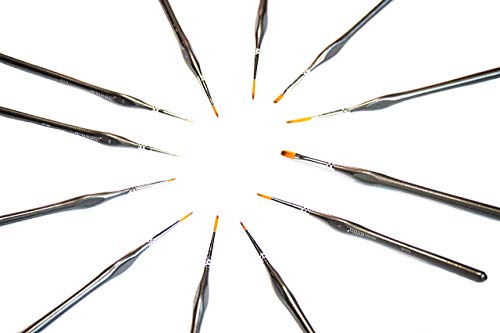 Miniatures Paint Brush Set - 12pc with Included Case and Mini Palette. Tiny Professional Fine Detail Brushes, Detailing Paint kit for Acrylic, Watercolor - Scale Models, Art, Paint by Numbers Kit