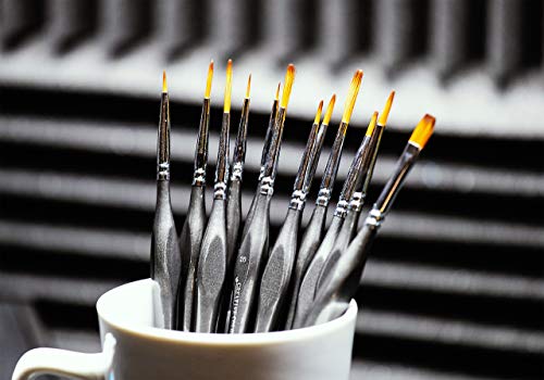 Miniatures Paint Brush Set - 12pc with Included Case and Mini Palette. Tiny Professional Fine Detail Brushes, Detailing Paint kit for Acrylic, Watercolor - Scale Models, Art, Paint by Numbers Kit